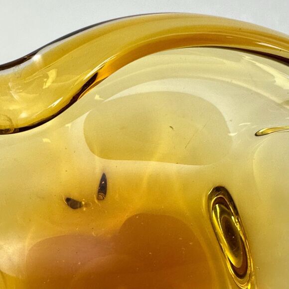 Vintage Amber Art Glass Ashtray Mid Century Modern Claude Lorraine Style - Picture 11 of 11